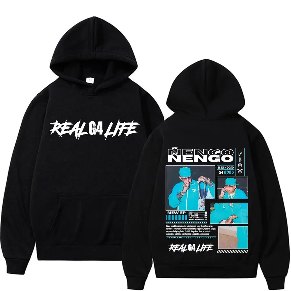 Rapper Nengo Flow Real G4 Life Album Tour 2025 Hoodie Men Clothing Hip Hop Long Sleeve Autumn Unisex Fashion Casual Sweatshirts