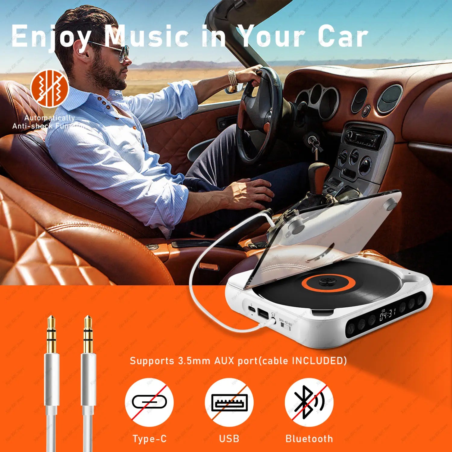 Portable CD Player Bluetooth Speaker Stereo CD Players LED Screen Wall Mountable CD Music Player with IR Remote Control FM Radio