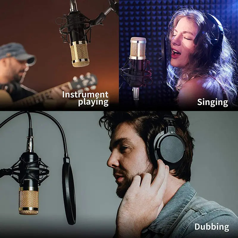New BM800 Microphone Kits with Live Sound Card(Optional),Suspension Scissor Arm,Shock Mount and Pop Filter for Studio Recording