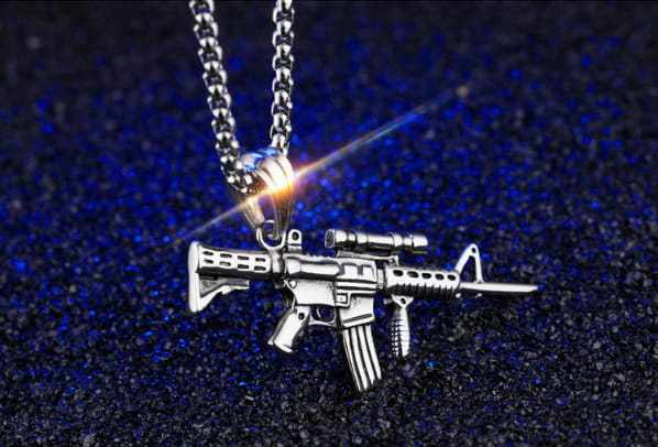 Hip Hop Iced Out M4 Gun Necklace - Gold Silver Alloy Pendant Chain for Rapper Men Streetwear Jewelry