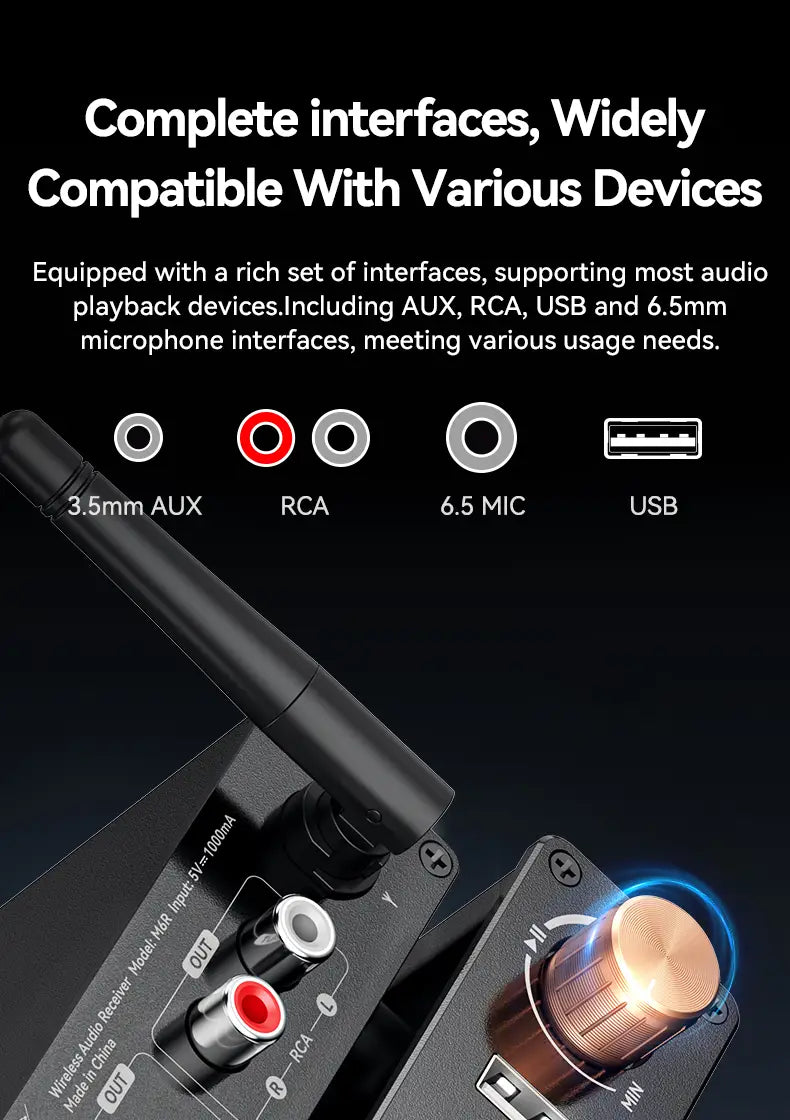 Bluetooth-compatible 6.0 Audio Receiver 3.5mm AUX RCA USB 6.5MM Microphone Music Wireless Adapter with Remote Control for TV PC
