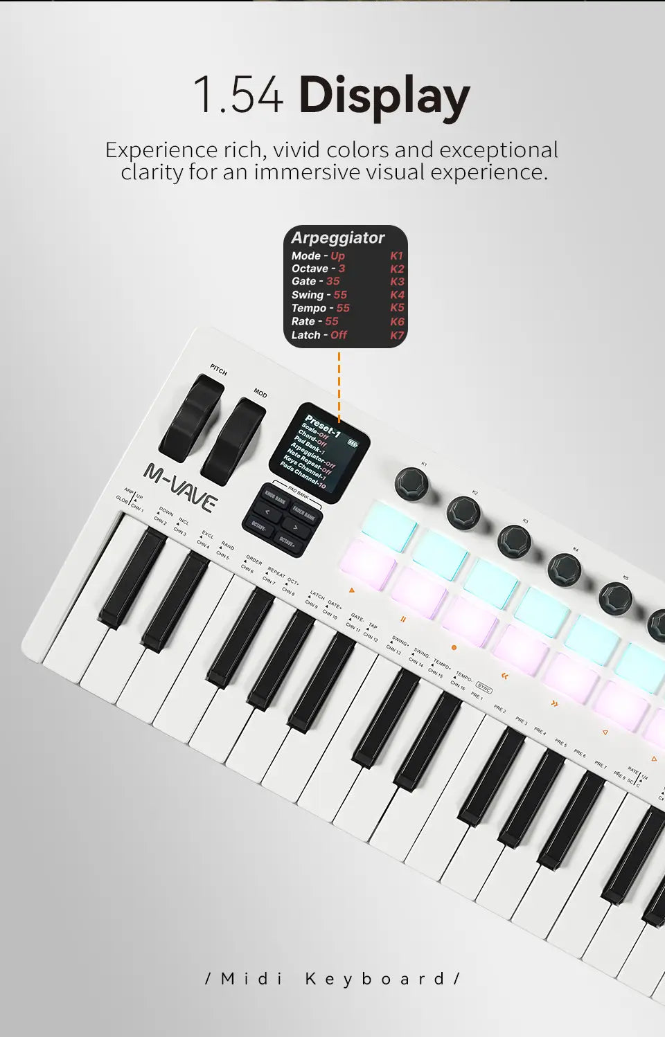 M-VAVE SMK-37 Pro Keyboard 37 Key MIDI Controller With Built-in Synth Engine 8 Knobs + 16 RGB Pads 37 Key MIDI Controllers