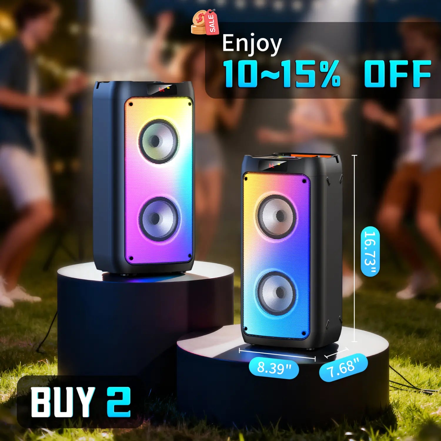 T10-TKaraoke Machine with2Wireless Microphones,Portable Bluetooth Speaker for Adults& Kids,Big Party PA System with Disco Lights