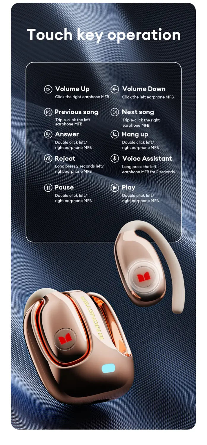 Choice Monster MQO22 New OWS Bluetooth 5.4 Headphones HIFI Sound Quality Stereo Music Gaming Headset Waterproof Sports Earbuds