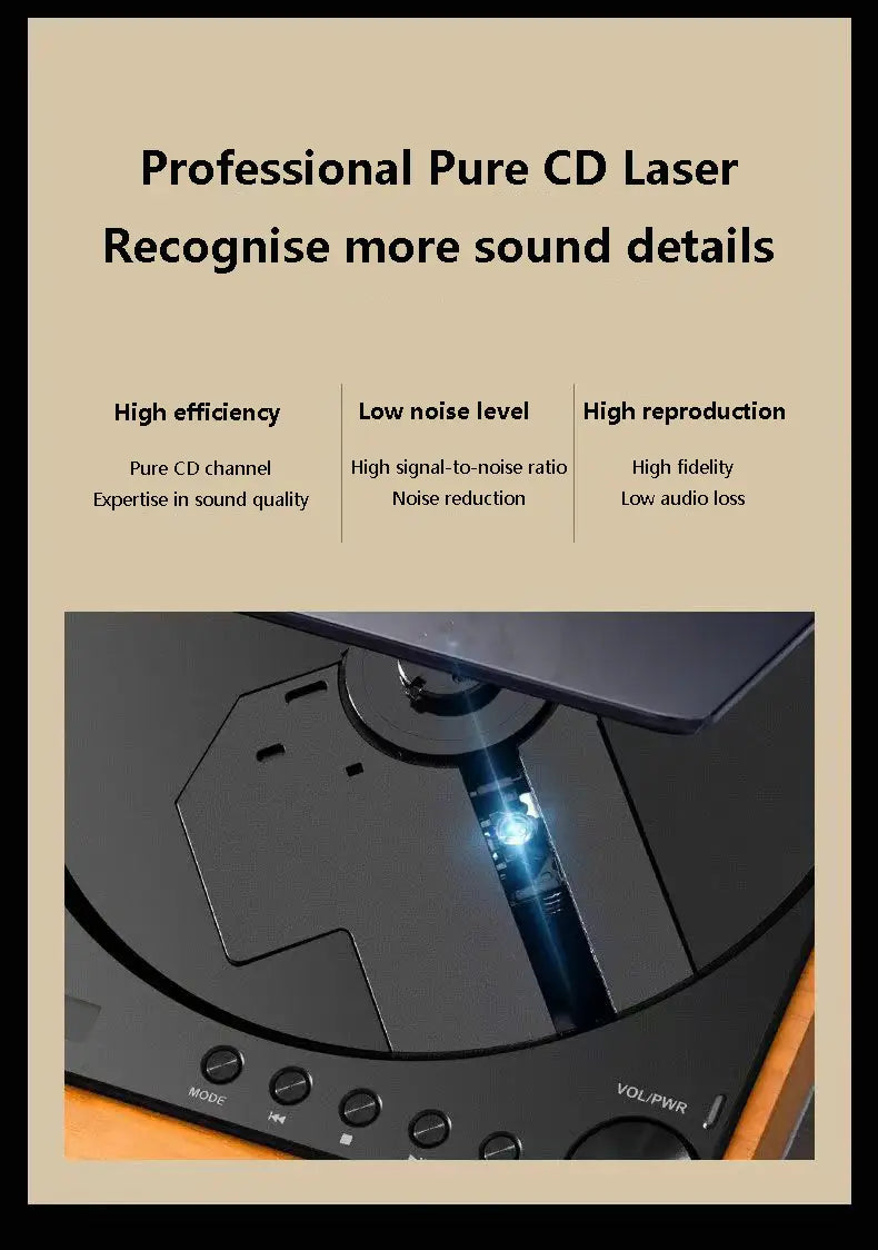 Wooden HIFI CD Player Bluetooth 5.1 Digital Optical Output USB Lossless Playback Wooden CD Music Player Infrared Remote Control