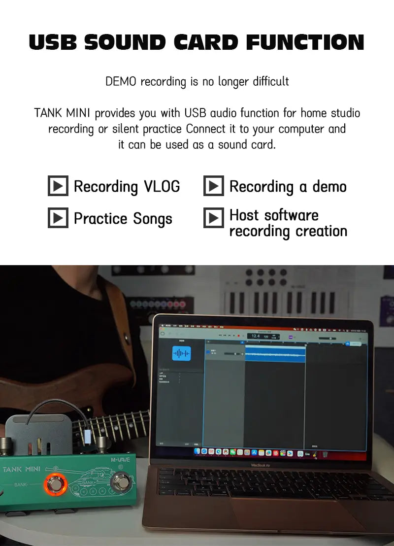 M-VAVE Tank Mini Guitar Multi-effects Pedal Processor Built-in Cab Amp Mod FX Delay & Reverb Effects Support IR & OTG Recording