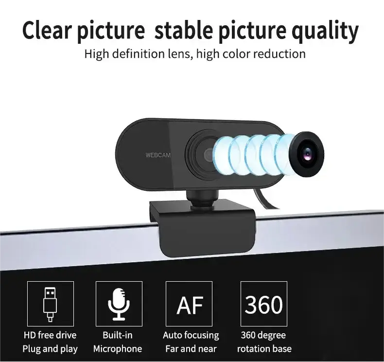 Webcam with Microphone USB Computer Camera for Video Calls Zoom Teams Streaming Plug and Play for PC Mac