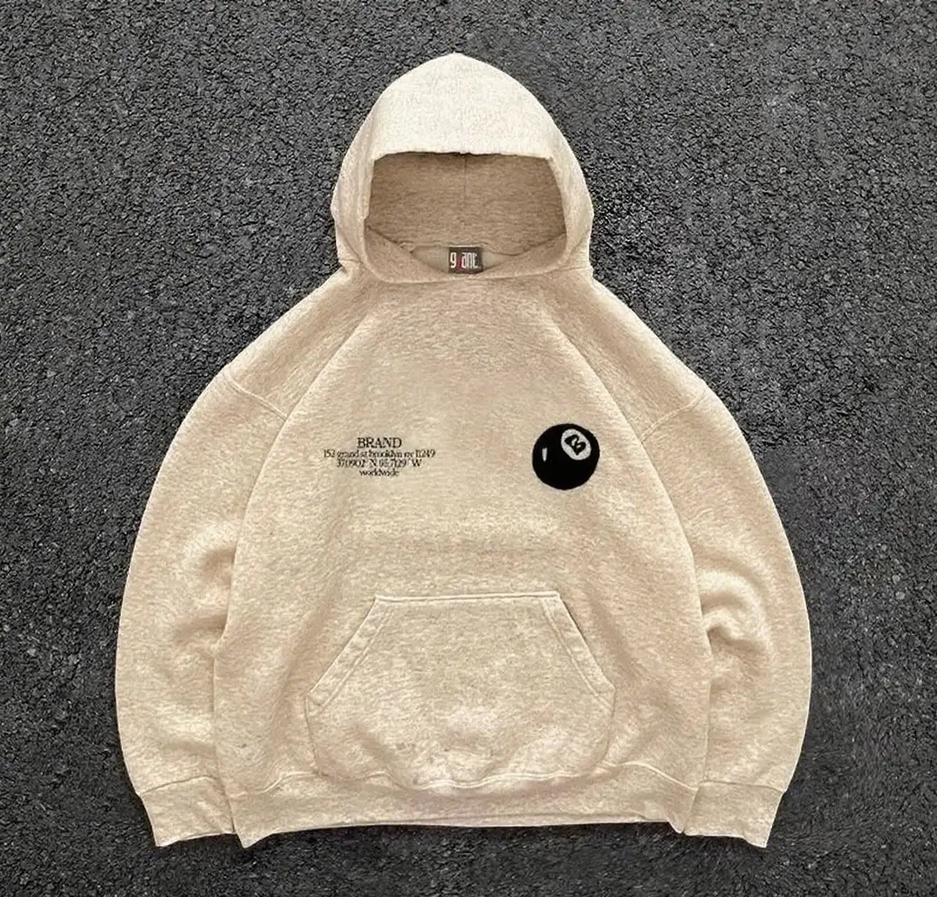 Retro 8-ball pattern hooded men’s streetwear,oversized pullover casual and fashionable sportswear daily wear and hip-hop style