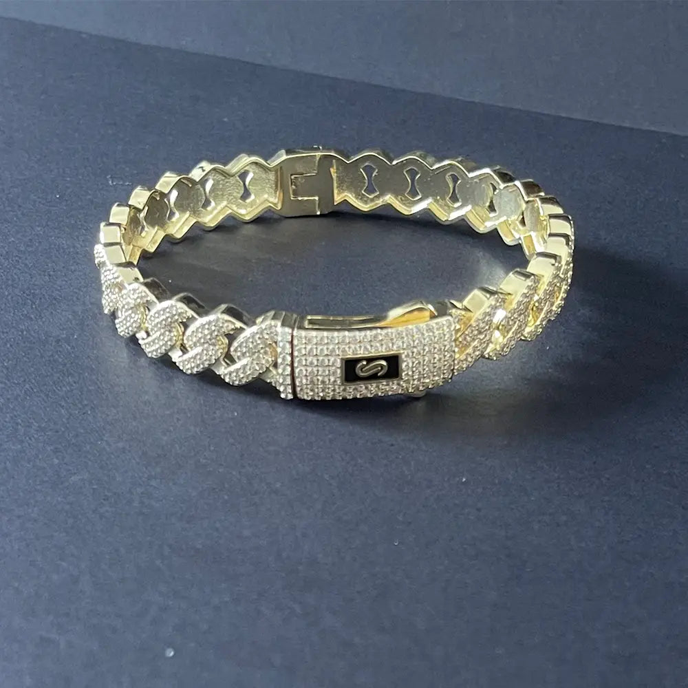 New hip hop Cuban bracelet Monaco hip hop bracelet 14K gold-plated copper unisex available for wholesale.