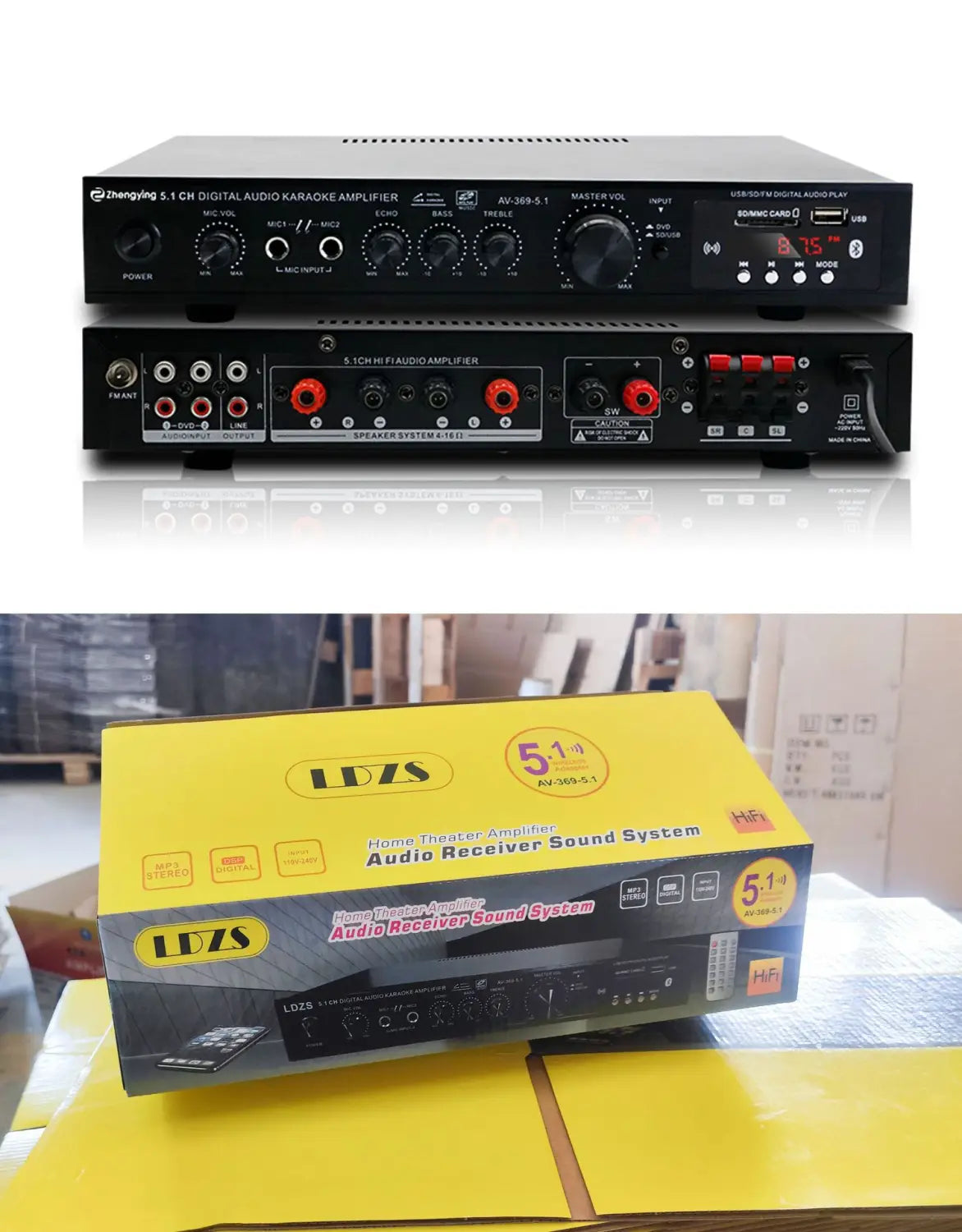 High Power Amplifier Coaxial with fiber optic 5.1 Channel Subwoofer Bass Stage Home Theater Outdoor Use Bluetooth AMP