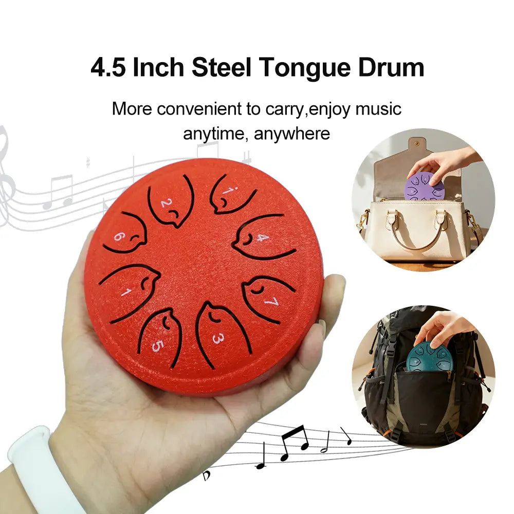 8 Notes Ethereal Drum Steel Tongue Drum Rain Chime Handpan 4.5 Inches Mini Musical Toy Instrument for Kids and Beginner