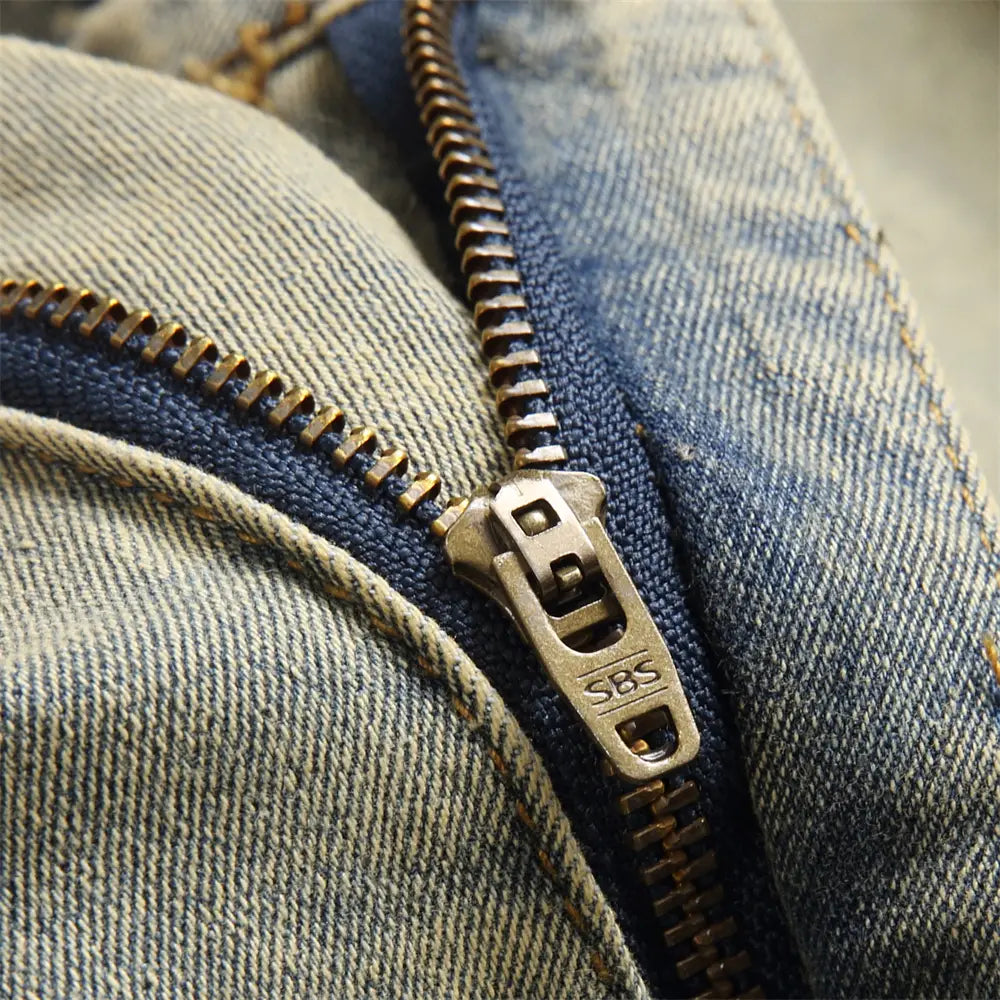 Streetwear Retro Style Men Ripped Spliced Slim Jeans Trousers Hip hop Holes Stylish Denim Pants For Male