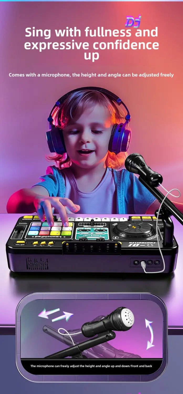 Kid DJ Mixer with Microphone Electronic Piano Keyboard Bluetooth DJ Turntable Controller Musical Instrument Kid Birthday Gift