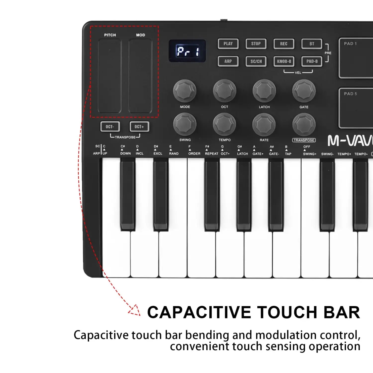 25-Key MIDI Control Keyboard Mini Portable USB Keyboard MIDI Controller with 25 Velocity Sensitive Keys 8 RGB Backlit Pads