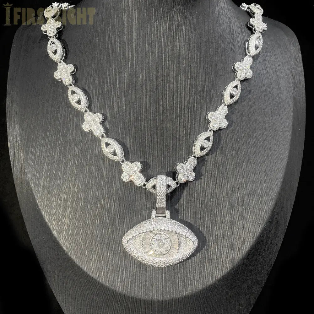 2025 New Eye Cross Necklace Iced Out Bling Silver Color Cubic Zirconia Charm Tennis Chain for Men Women Hip Hop Jewelry