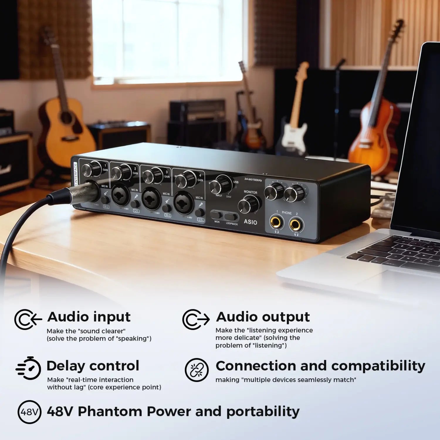 Depusheng MQ44 Professional 4 Channels Audio Interface Built in ASIO Driver High impedance for Studio And Live Performances