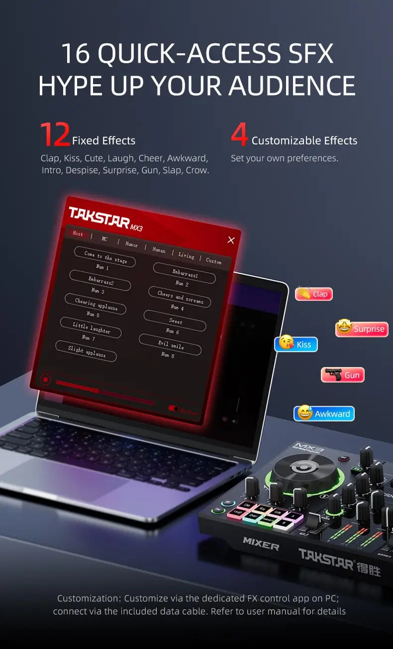 Original Takstar MX3 Mixer Webcast Sound Card Mixing Console Podcast Studio For Karaoke Webcast Recording Live Streaming Guitar