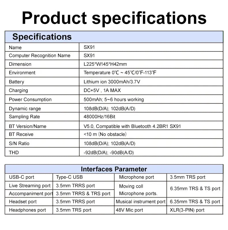 SX91 Sound Card USB Sound Mixer Professional Audio Mixing Console Amplifier For Live Sing PC Computer Laptop Cellphone