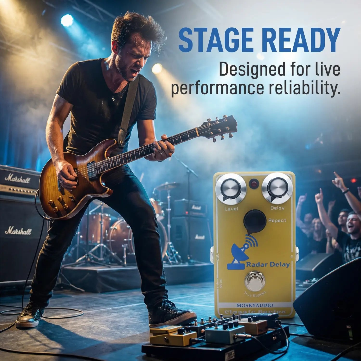 MOSKY RADAR DELAY Guitar Pedal - Analog/Digital Hybrid BBD Delay Level/Repeat/Time Controls for Electric Guitar & Bass