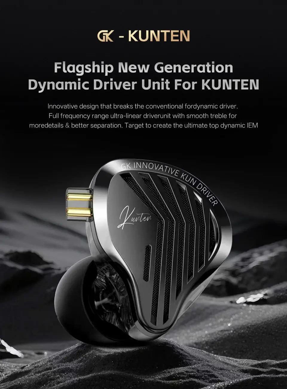 GK KUNTEN Dynamic Drive Headphones HIFI Heavy Bass Earbuds Sports Metal Headphones Detachable Headphones Gaming Headset Type-C