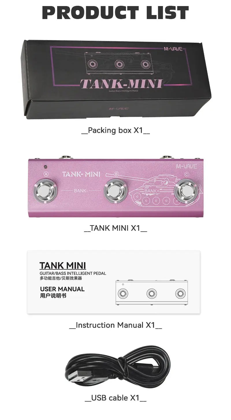 M-vave Tank Mini Multic Effect Guitar Pedal,Support IR and OTG Recording,Built-in Cab,Amp,Mod,FX,Delay and Reverb Effects