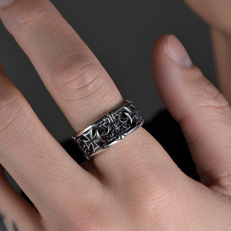 Hip Hop Punk Ring Retro Cross Opening Design Niche Men’s Jewelry Adjustable Statement Ring Gothic Style Accessory Unisex
