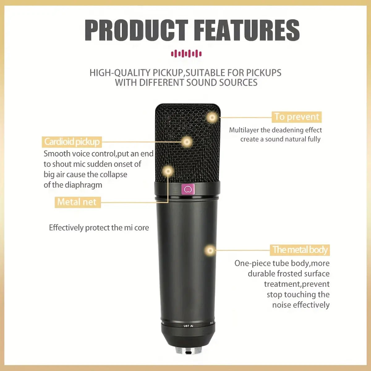 LN-87 Metal Design High Quality Sound Condenser Microphone Studio Professional Recording Mic with Shockproof Holder&XLR Cable