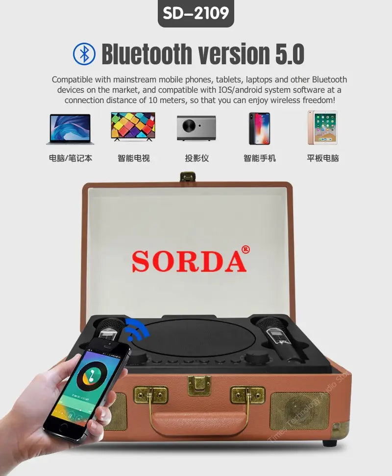 Retro High-quality Bluetooth Speaker Wireless Portable Home Theater KTV Outdoor Suitcase Karaoke Microphone Speakers SD2109