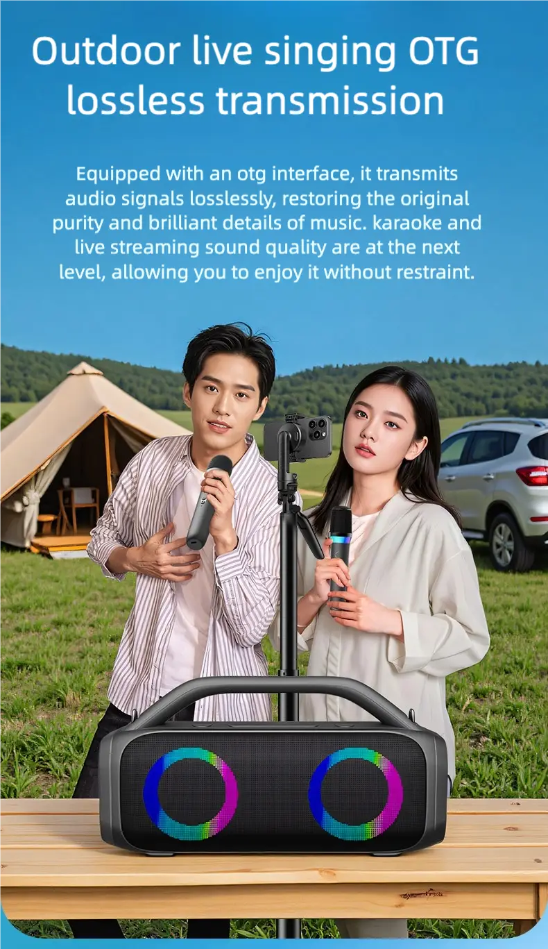 Karaoke Machine for Adults Portable Bluetooth Speaker with 2 Wireless Microphones Portable PA System with Disco Lights
