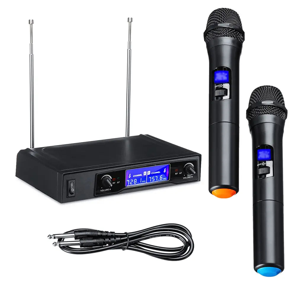 Karaoke Microphones UHF Professional 2 CH Cordless Dual Handheld Microphone Digital LCD Display Mic System Set for Party Wedding
