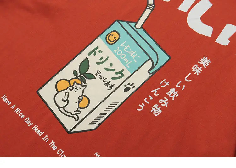 Hip Hop Tshirt Men Japanese Kanji Drink Graphic T Shirt Streetwear Harajuku Summer Short Sleeve T-Shirt Unisex Tops Orange