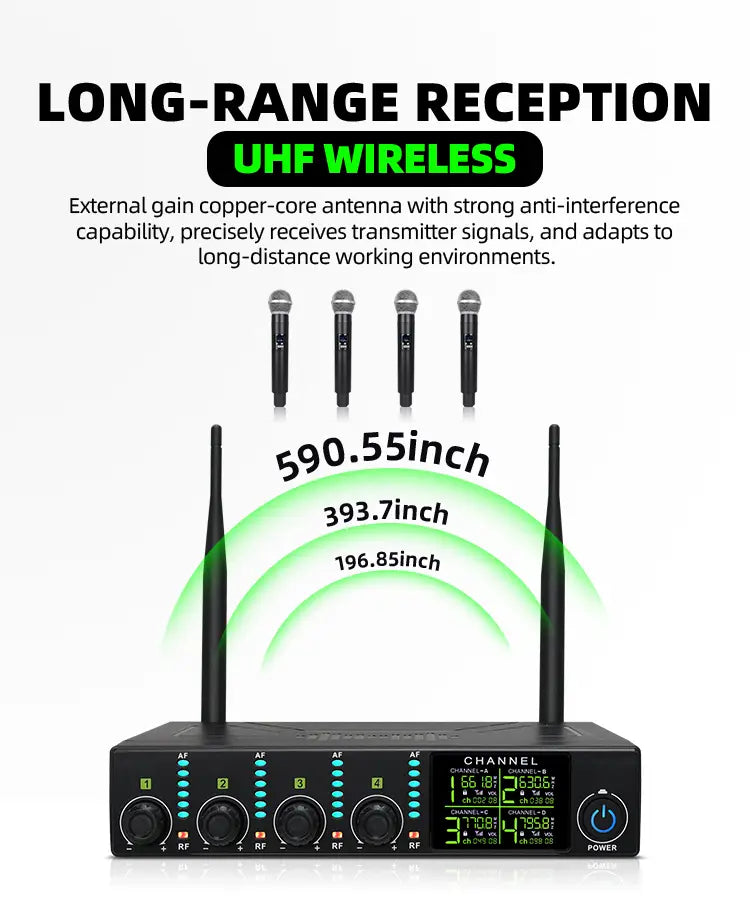 Professional wireless microphone 4-channel UHF karaoke singing home entertainment performance dynamic handheld microphone