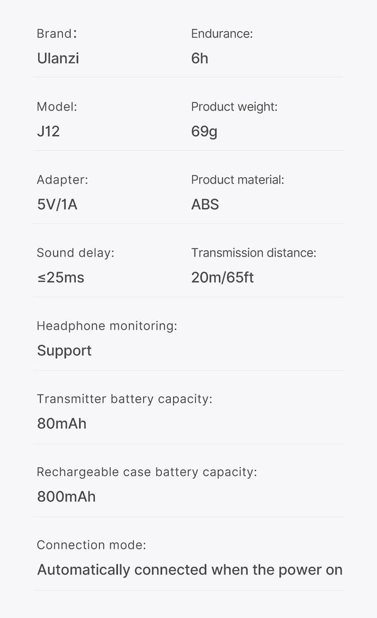 Ulanzi J12 Wireless Lavalier Microphone Audio Video Recording Mini Mic Plug Play For Smartphone Android iPhone Live Broadcast