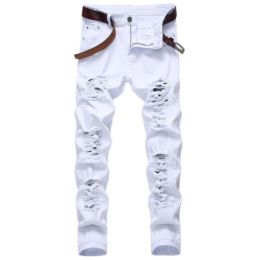 2026 New Men’s Casual Jeans Trendy Red Hip Hop Holes Slim Denim Pants Ripped Trousers Versatile Stretch Distressed Pants Male
