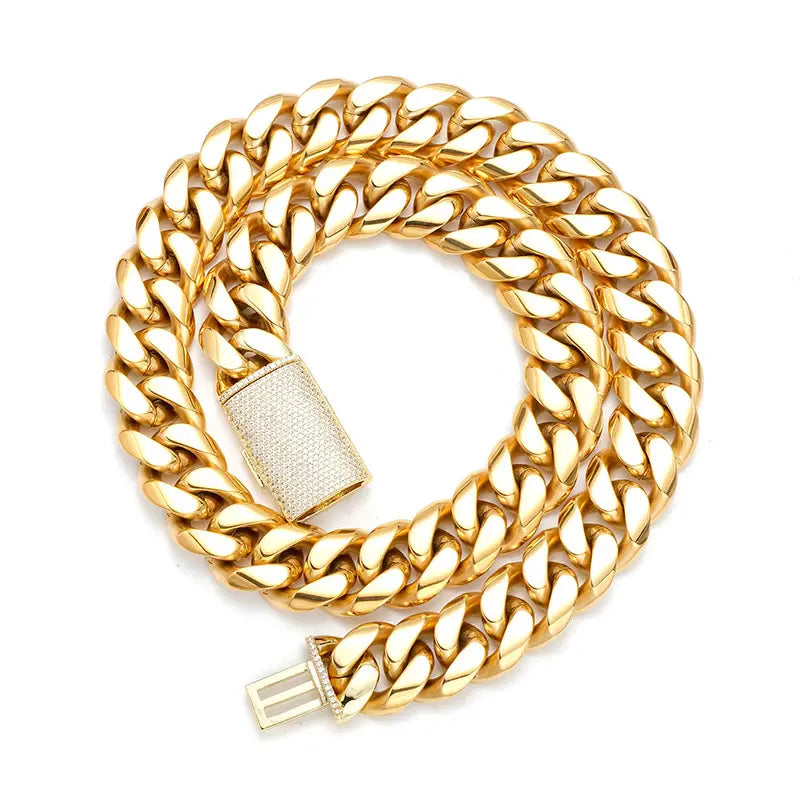 12/14/18/20/22mm Big Heavy Solid Stainless Steel Cuban Miami Link Chain Necklaces for Men Hip Hop Bling Iced out Rapper Jewelry