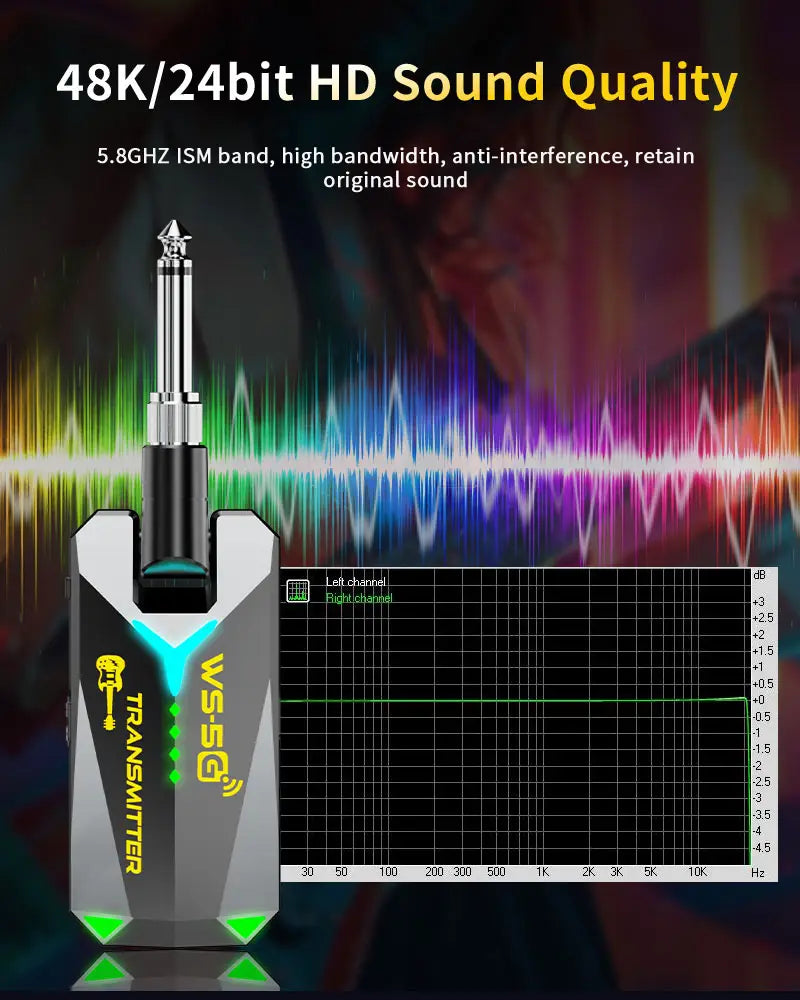 5.8GHz Wireless Guitar System Audio Rechargeable Transmitter Receiver – Works with 3.5mm & 6.35mm Jacks No Pairing Required