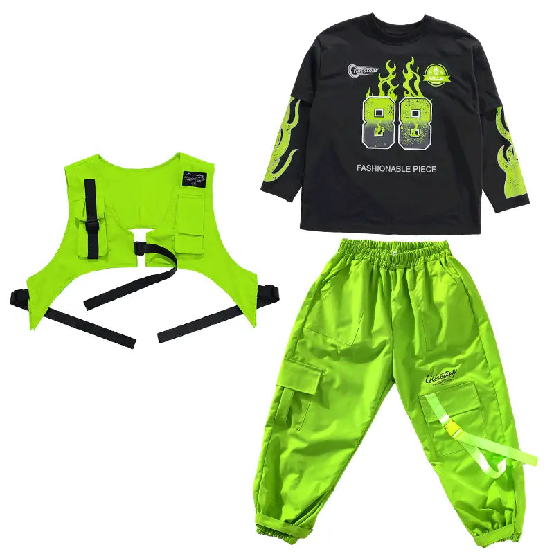 Korean Teenager Hiphop Rapper Clothes Outfit Top And Bottom Clothes Set Children Hip Hop Style Streetwear Costume Stage Wear Boy