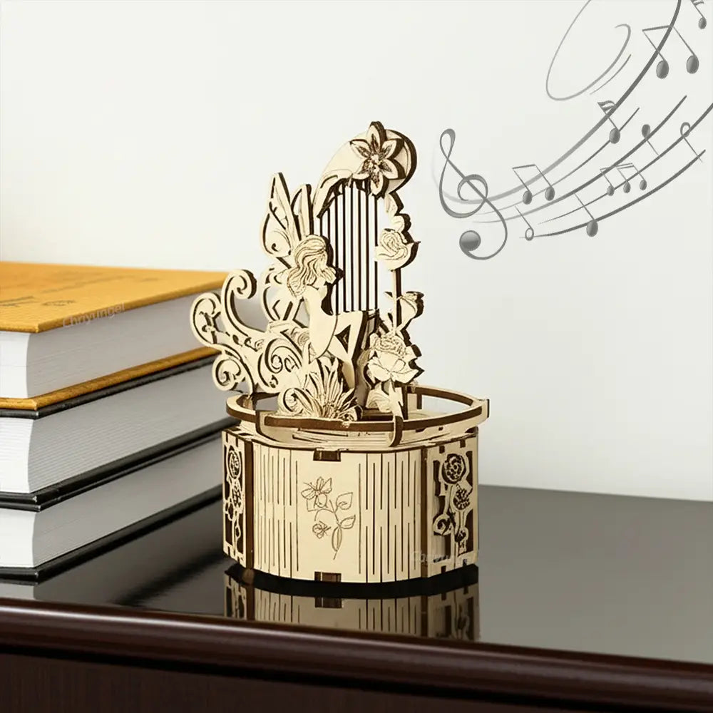 3D Wooden Puzzle Moon Star Model Music Box Building Kits Rotating Craft Decor Educational STEM Toy Gift for Adults Teens Kids