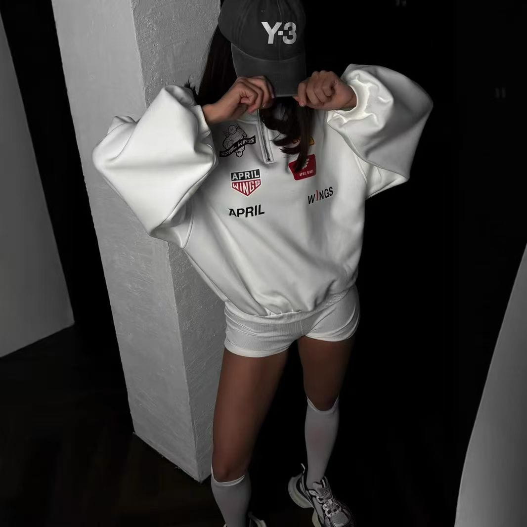Hip Hop Sports Racing Half Zipper Letter Print Sportswear Loose Sweatshirt Women Autumn 2026 Casual Hoodies Clothes Sudadera Top