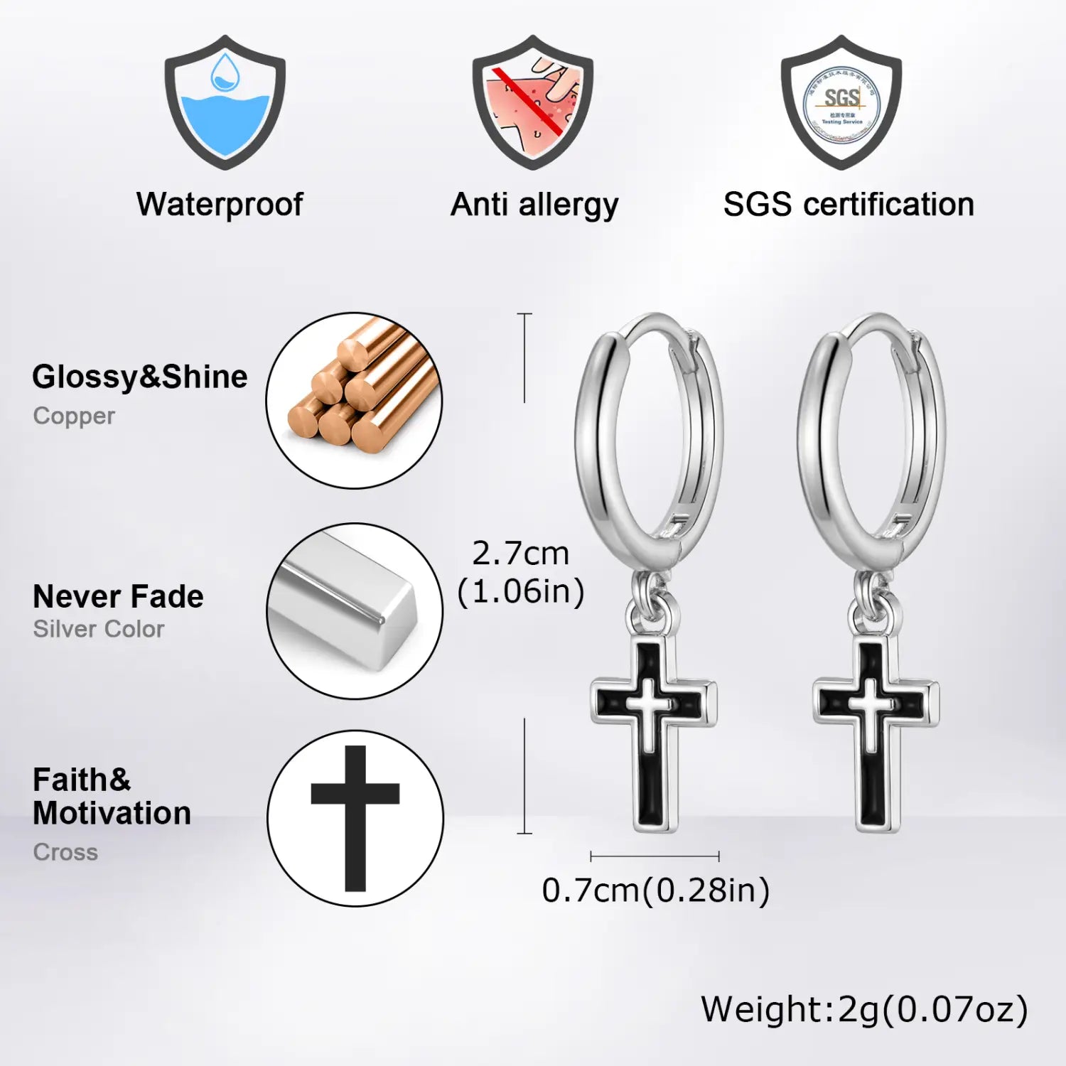 Hip Hop Cross Huggies Earrings for Men Boys,Simple Metal Cross Hoop Earrings,Piercing Earring Gift