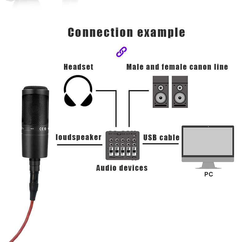 AT2020 Wired XLR Condenser Microphone Podcasting Desk Mic Stand Home Recording Studio For Singing Live Screaming