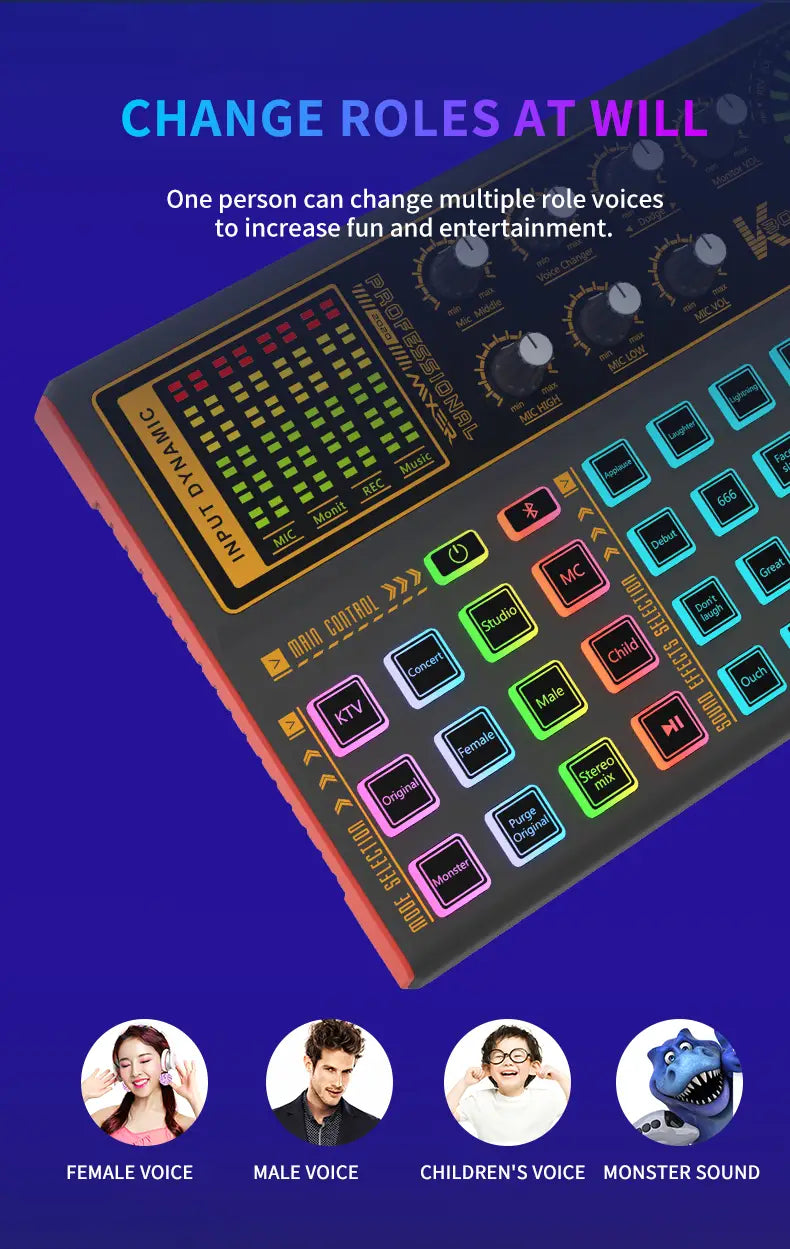 SK300 Sound Card Audio interface Mixer Professionale Studio equipment Voice Changer Multiple Audio Effects For Live Record Video