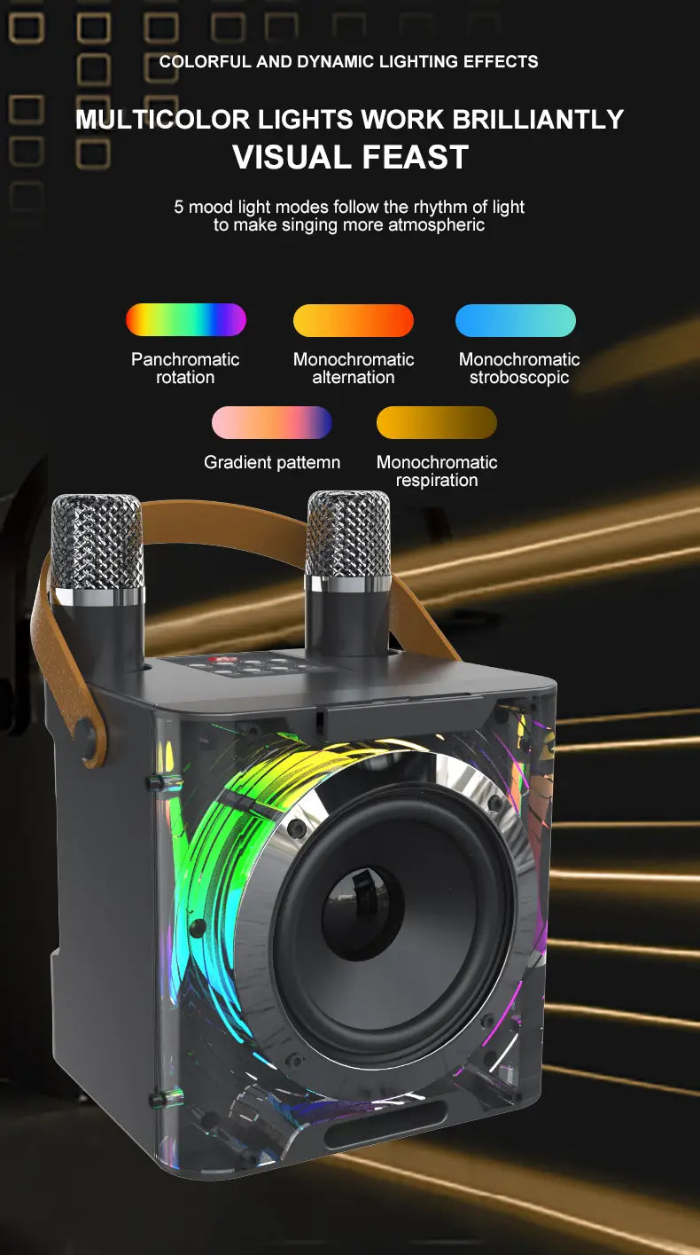Karaoke Machine with 2 Wireless Microphone Portable Karaoke Speaker with PA System LED Light AUX USB TF Card for Home Party