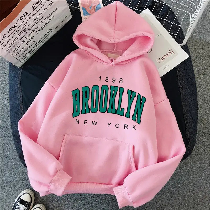 Spring and Autumn Winter New Fleece Loose Women’s Hoodie Hot Selling Brooklyn Printed Couple Hoodie Sweatshirt Coat