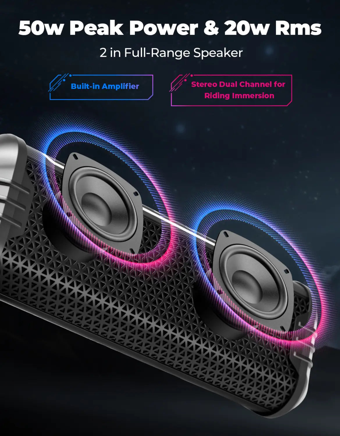 Motorcycle Speaker Waterproof USB AUX Music Player LED Ambient Lighting for 7/8-1.25 Handlebar ATV UTV Accessories Equipments
