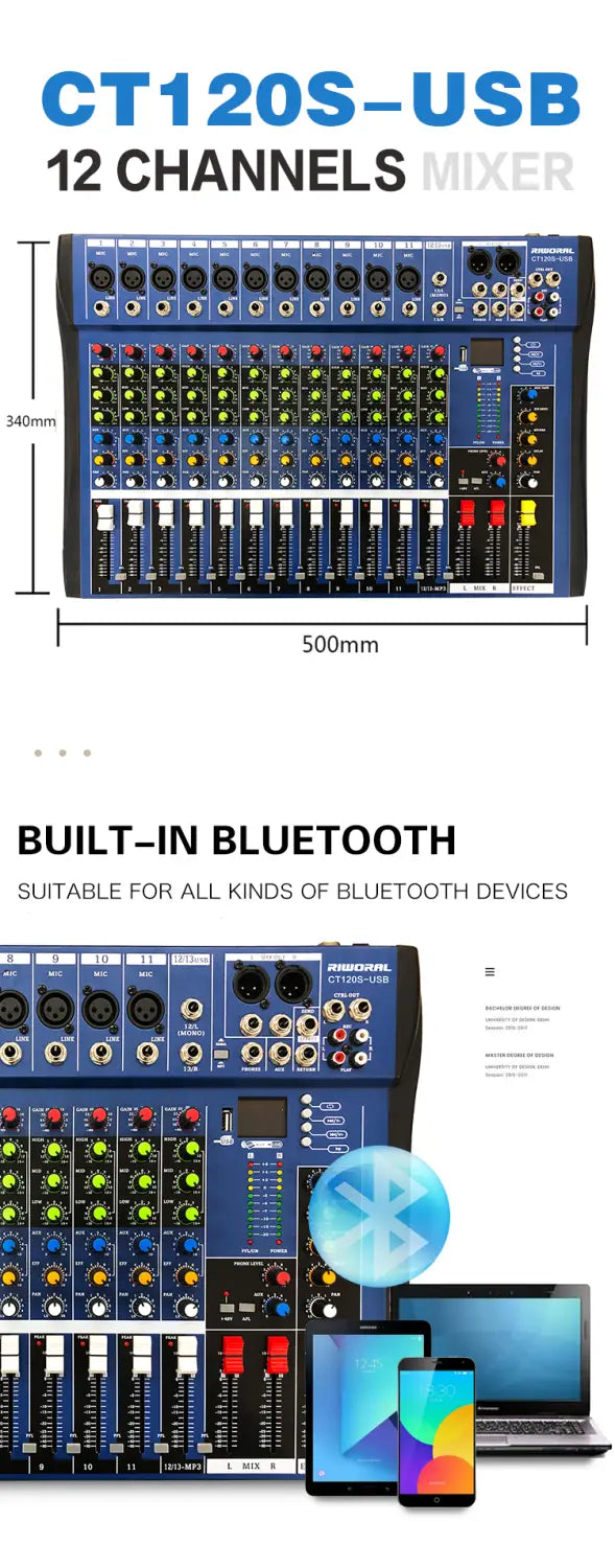 CT60S 6 Channels Professional Studio Audio Mixer USB DJ Sound Mixing Console 48V Phantom Powers