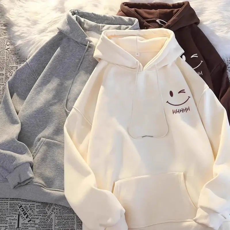 Men’s Smiling Face Funny Fashion Couple Hooded Sweater American Heavyweight Loose Thickened Cashmere Boys’ Hoodie Pullover Top