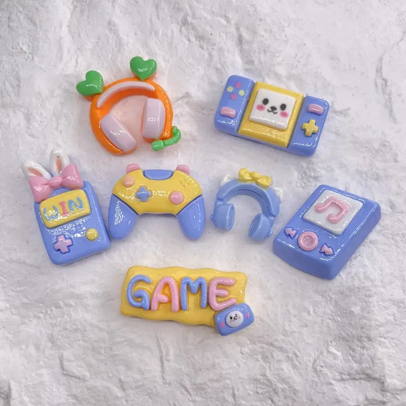 5pcs Cartoon Resin Game Controller Music Phone Resin Cabochon Phone Case Deco Parts Character DIY Hair Bows Accessories