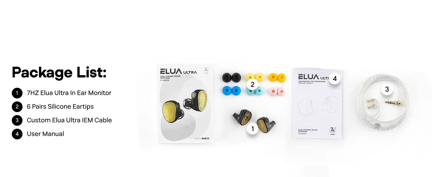 7Hz Elua Ultra Dual Dynamic Driver-Earphone HARMAN Target Curve Tuning with Premium Detachable Cable