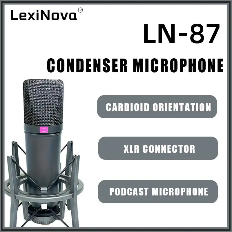 LN-87 Metal Design High Quality Sound Condenser Microphone Studio Professional Recording Mic with Shockproof Holder&XLR Cable